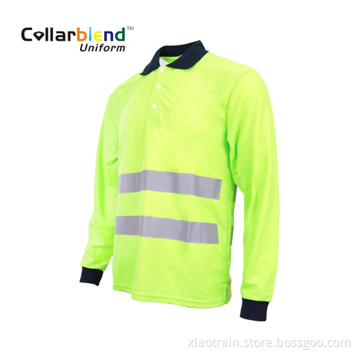 Quick Dry Fluorescent Yellow Long Sleeve Reflective Polo